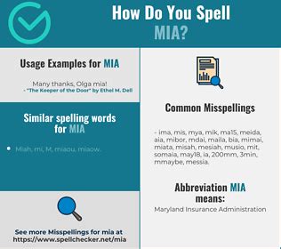 different ways to spell mia|what does mia stand for.